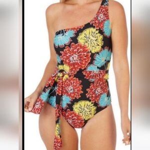 Jones New York Black Floral ONE Piece Swimsuit size Med
